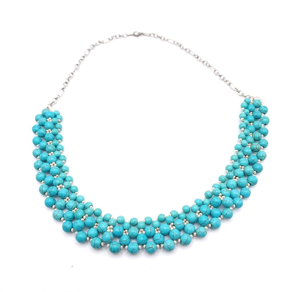 Blue Howlite Cluster Necklace‎ 20-24in